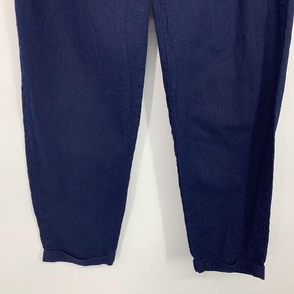 J. by J.Crew Pants Linen Cotton Navy Blue Pull On Drawstring Cuffed - Picture 5 of 9